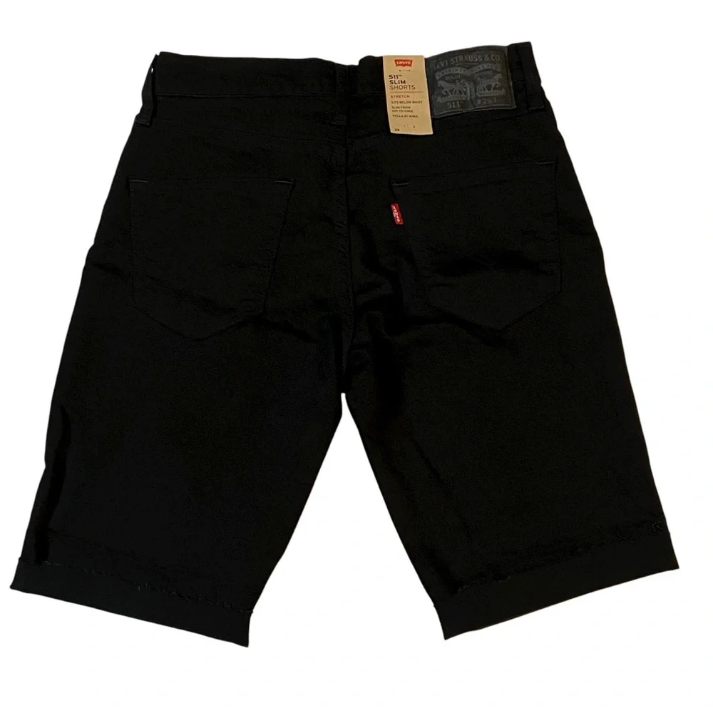 LEVIS 511 Slim Denim Shorts NWT Black Raw Hem Stretch Knee Length Mens 29